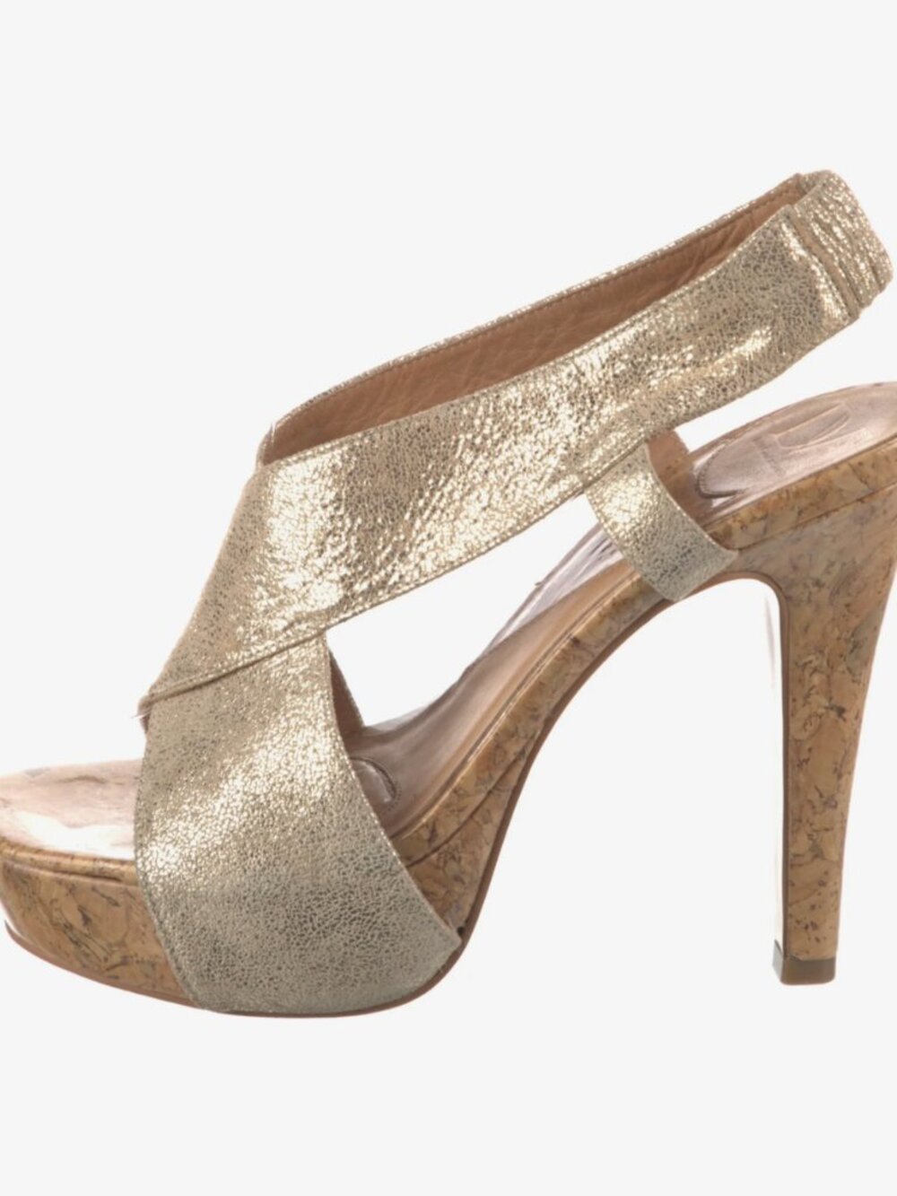 DIANE VON FURSTENBERG Metallic Gold Cork-Platform Slingback Heels